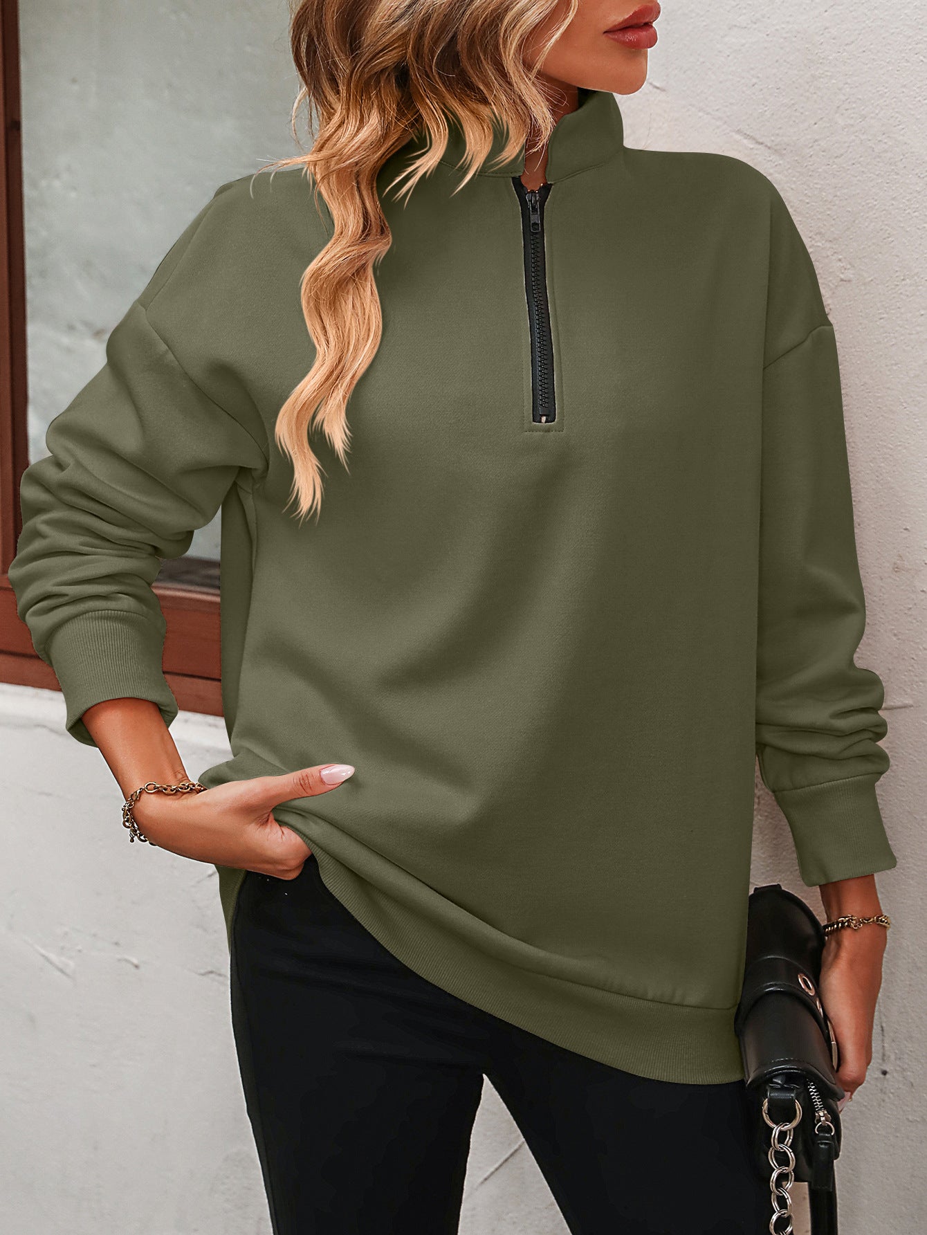 Zip-Up Dropped Shoulder Sweatshirt Zip-Up Dropped Shoulder Sweatshirt